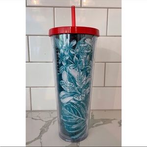 Starbucks 2015 Tropical Summer Tumbler Blue and Red 24oz